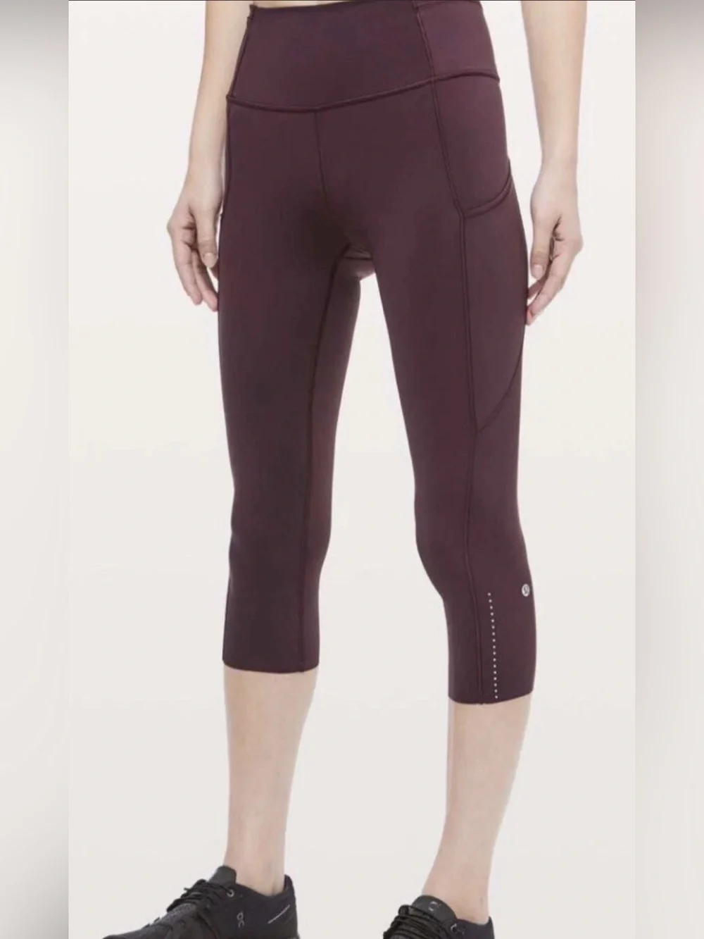 Lululemon Fast And Free Crop Leggings Black Cherry Maroon Activewear 4